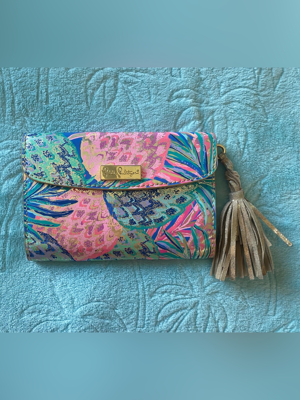Lilly Pulitzer Multicolor Tropical Tassel Clutch - Pink, Blue & Green
